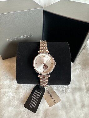 NWT! Rare! Emporio Armani AR60022 Automatic Crystal Silver Dial Women's Watch